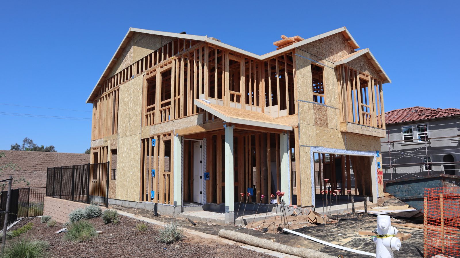Two storey home framed and sheathed